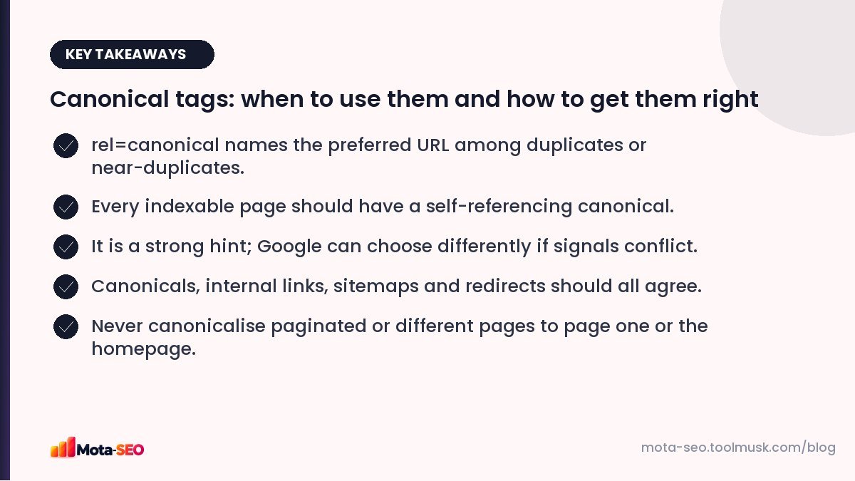 Key takeaways: Canonical tags: when to use them and how to get them right
