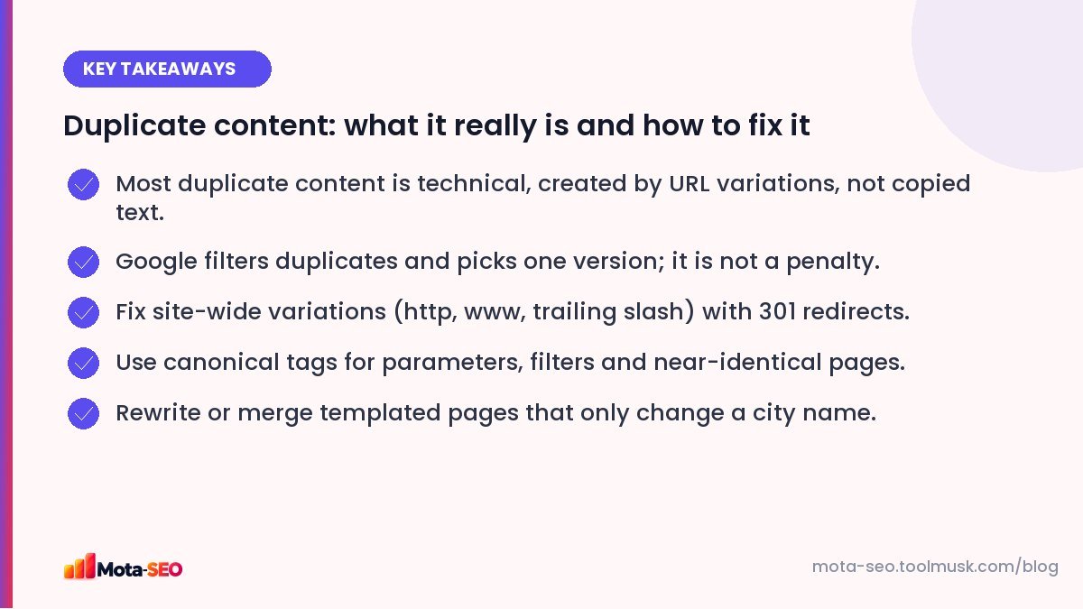 Key takeaways: Duplicate content: what it really is and how to fix it