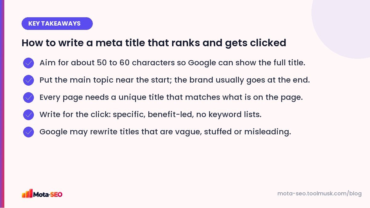 Key takeaways: How to write a meta title that ranks and gets clicked
