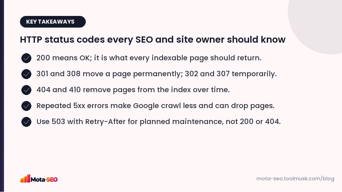 Key takeaways: HTTP status codes every SEO and site owner should know