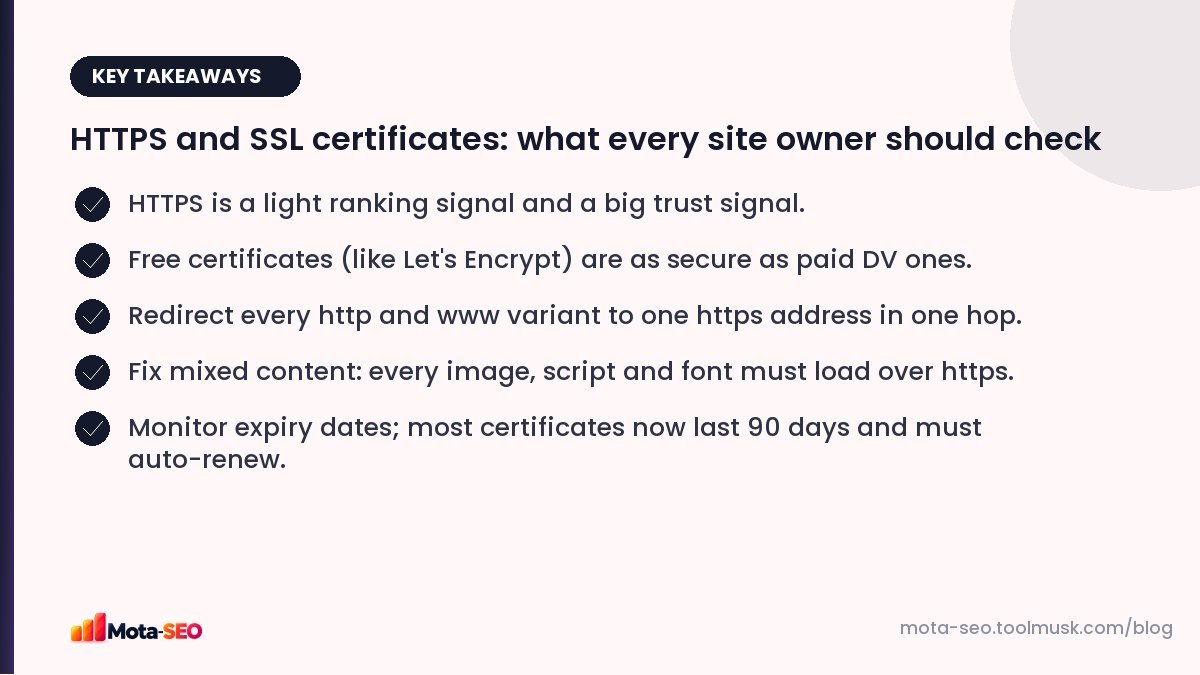 Key takeaways: HTTPS and SSL certificates: what every site owner should check