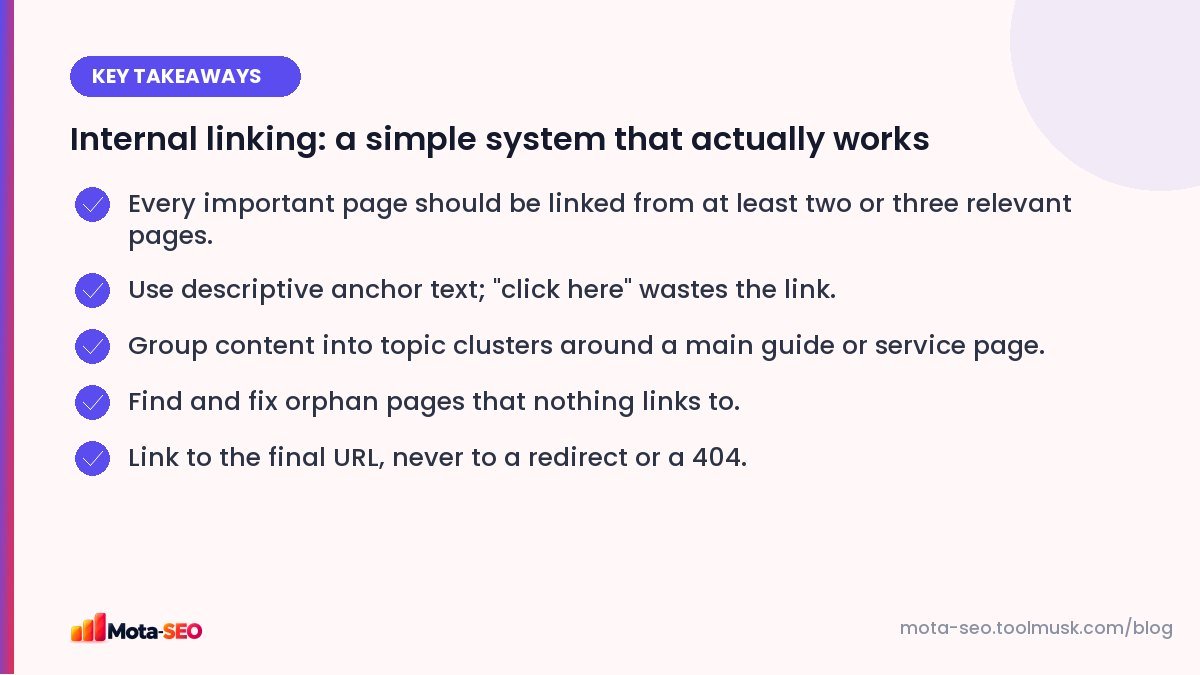 Key takeaways: Internal linking: a simple system that actually works