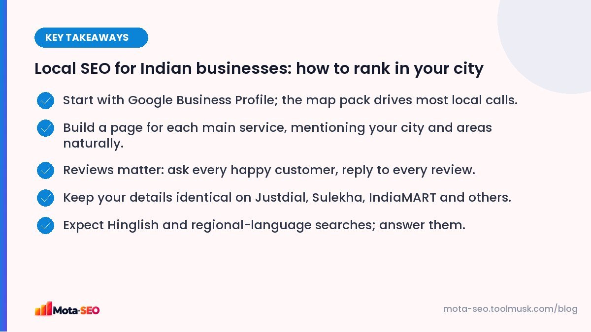 Key takeaways: Local SEO for Indian businesses: how to rank in your city