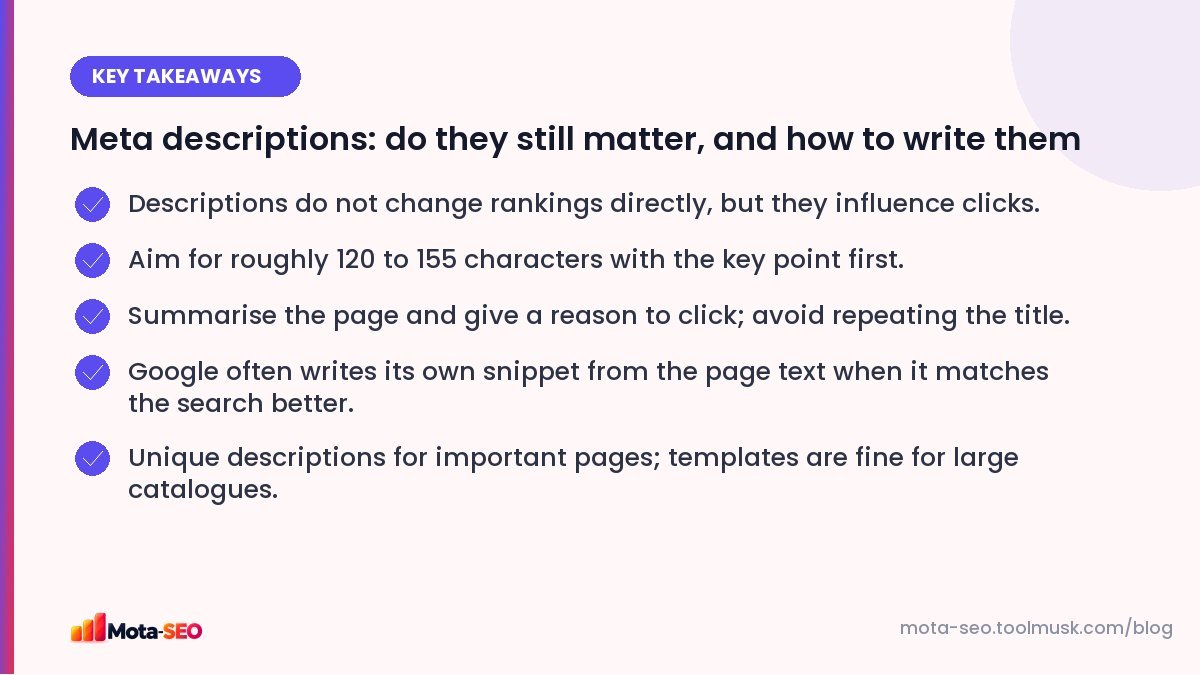 Key takeaways: Meta descriptions: do they still matter, and how to write them
