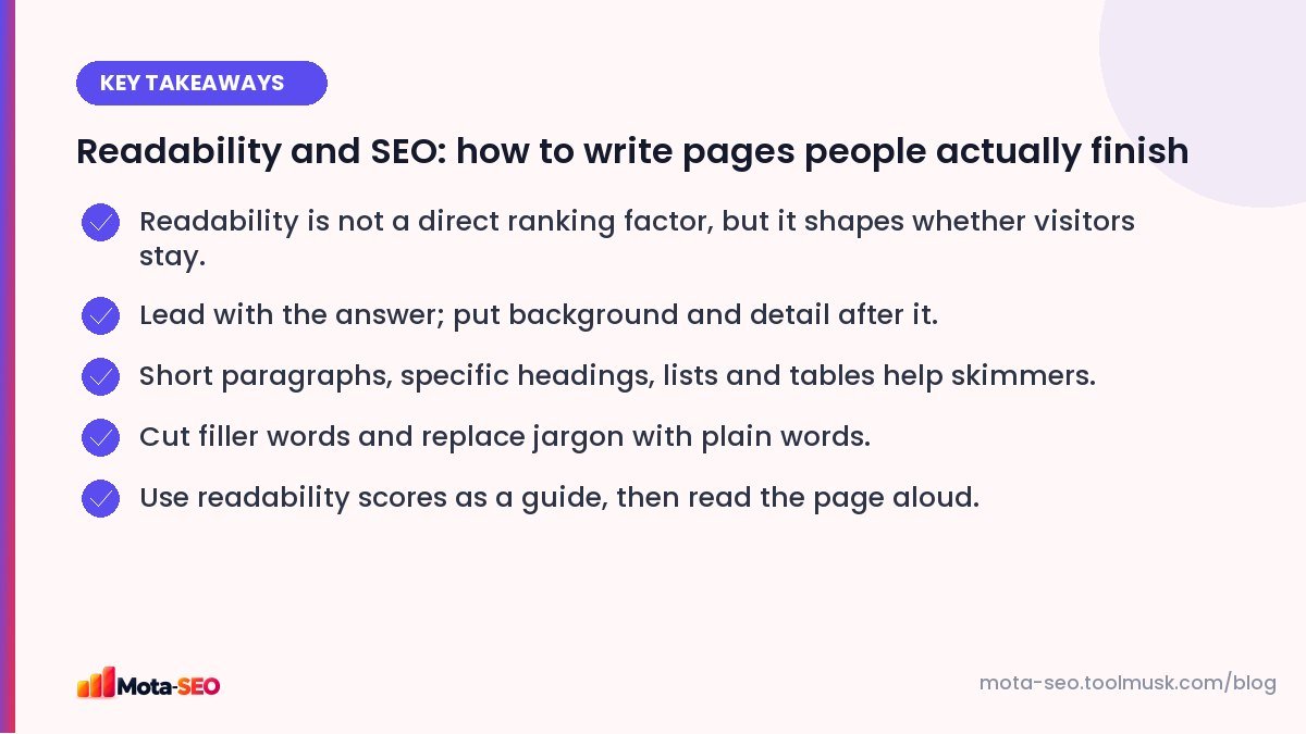 Key takeaways: Readability and SEO: how to write pages people actually finish