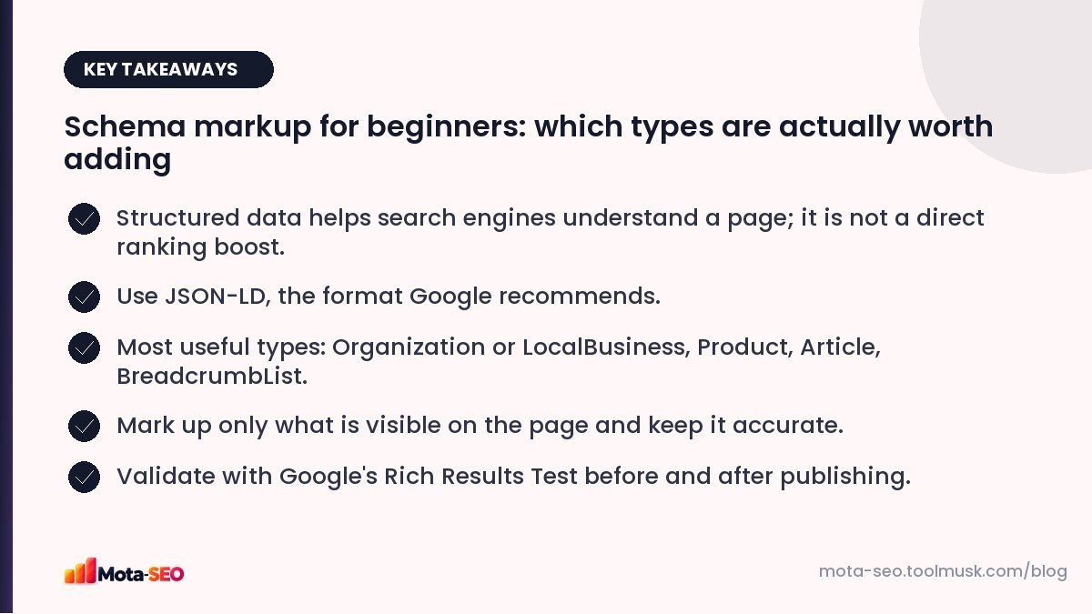 Key takeaways: Schema markup for beginners: which types are actually worth adding