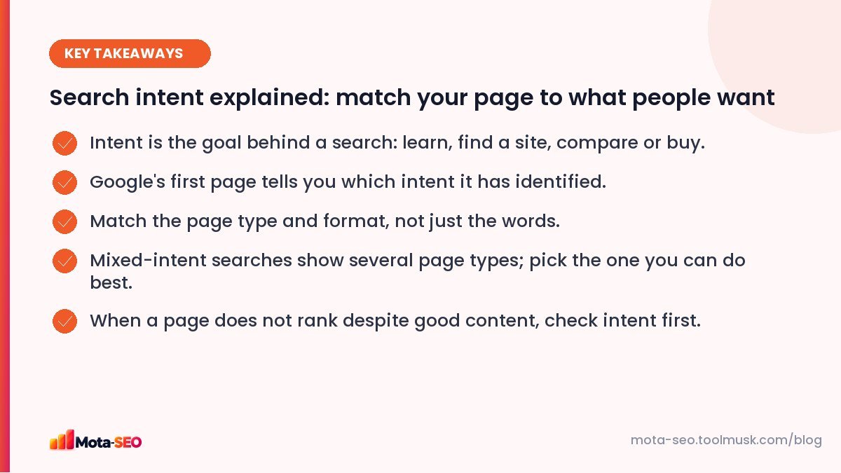 Key takeaways: Search intent explained: match your page to what people want