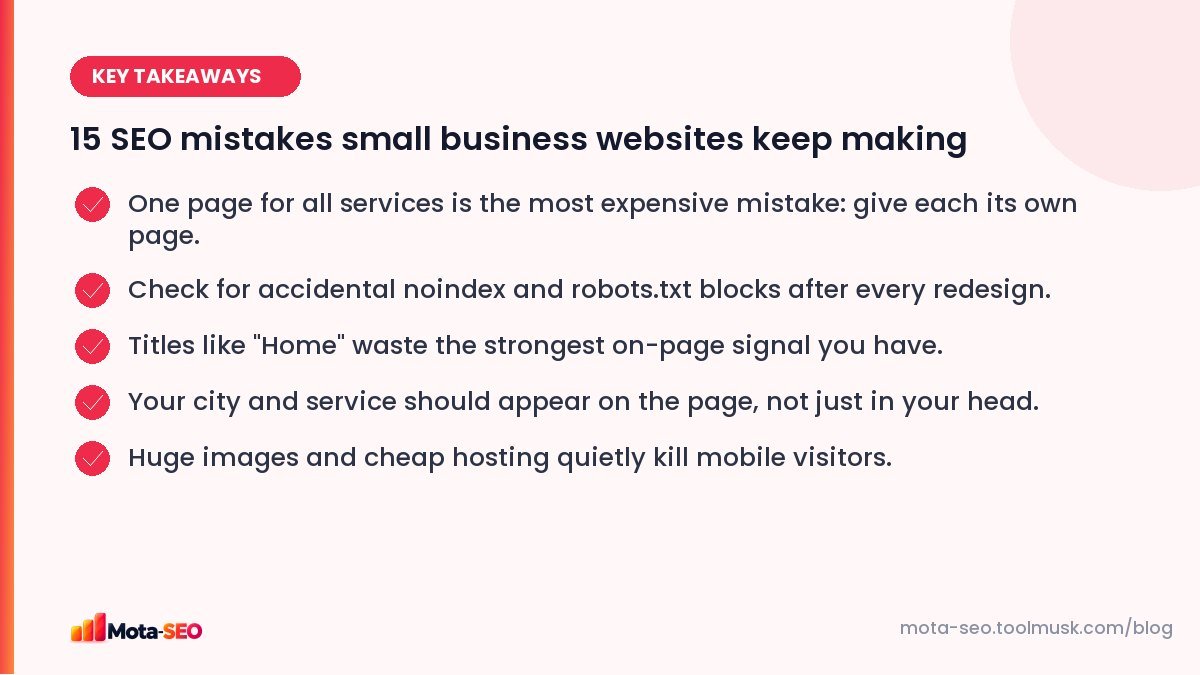 Key takeaways: 15 SEO mistakes small business websites keep making