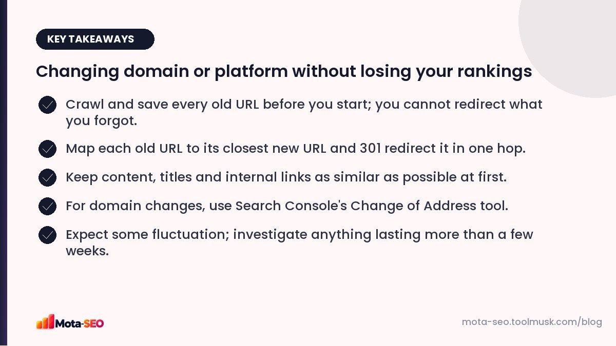 Key takeaways: Changing domain or platform without losing your rankings